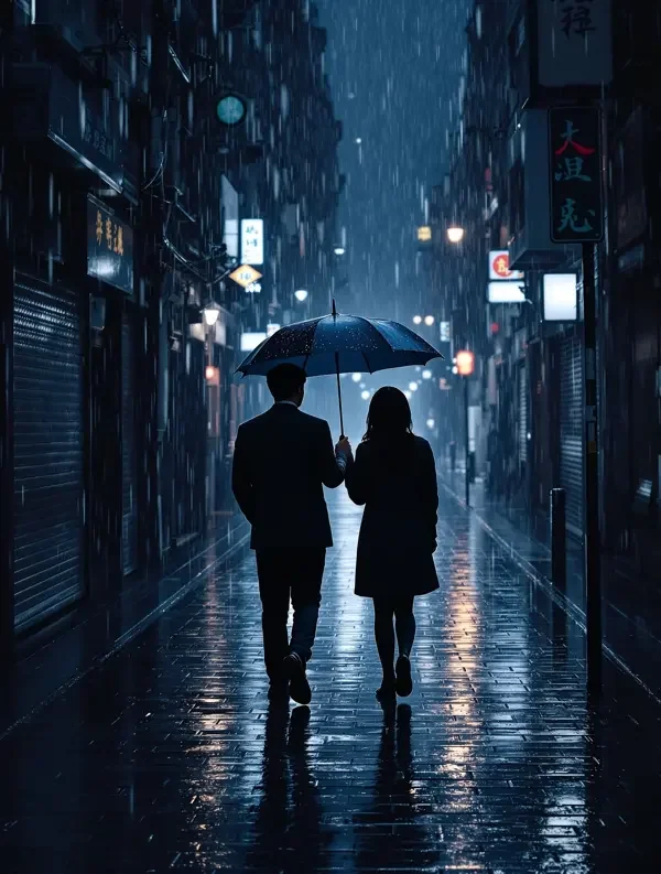 三级片 雨夜共撑一把黑伞 韩国爱情剧 剧情海报